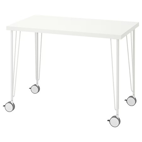 [IKEA] LINNMON 테이블(100X60)+KRILLE 바퀴다리세트 (화이트-화이트)