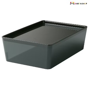 [IKEA] KUGGIS 뚜껑있는 수납함/플라스틱정리함 (투명블랙) 105.140.37
