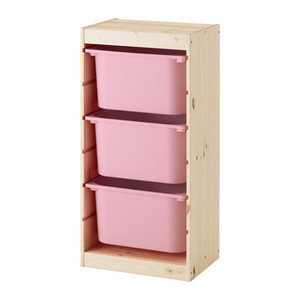 [IKEA] TROFAST 수납콤비네이션+수납함 (44*30*91 소나무/핑크) 991.031.36