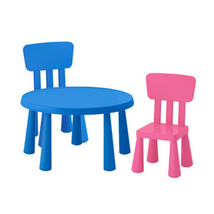 [IKEA] MAMMUT 원형 테이블 (블루) + 등받이의자 2개 SET